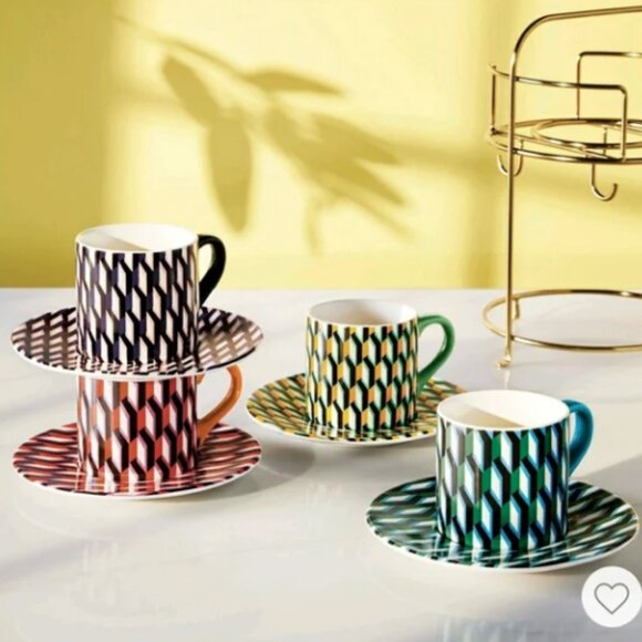 NWT Arrow Geo Mug Drinkware Set with Saucers & Stand -- DVF for Target - Picture 2 of 3
